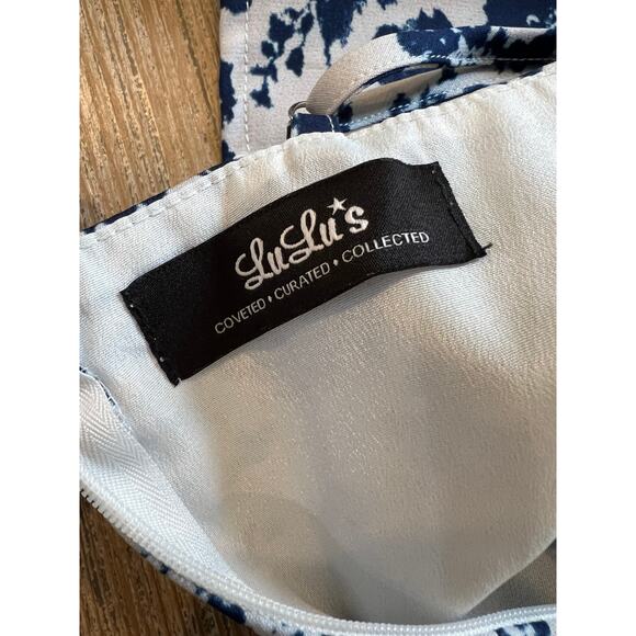 LuLus Blue Floral Print Halter Style Skater Dress - Picture 5 of 7